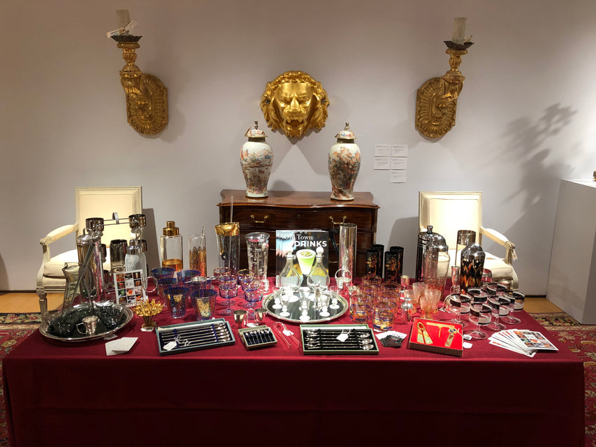 The Hour's vintage barware display at Christie's Lates, NYC October, 2019
