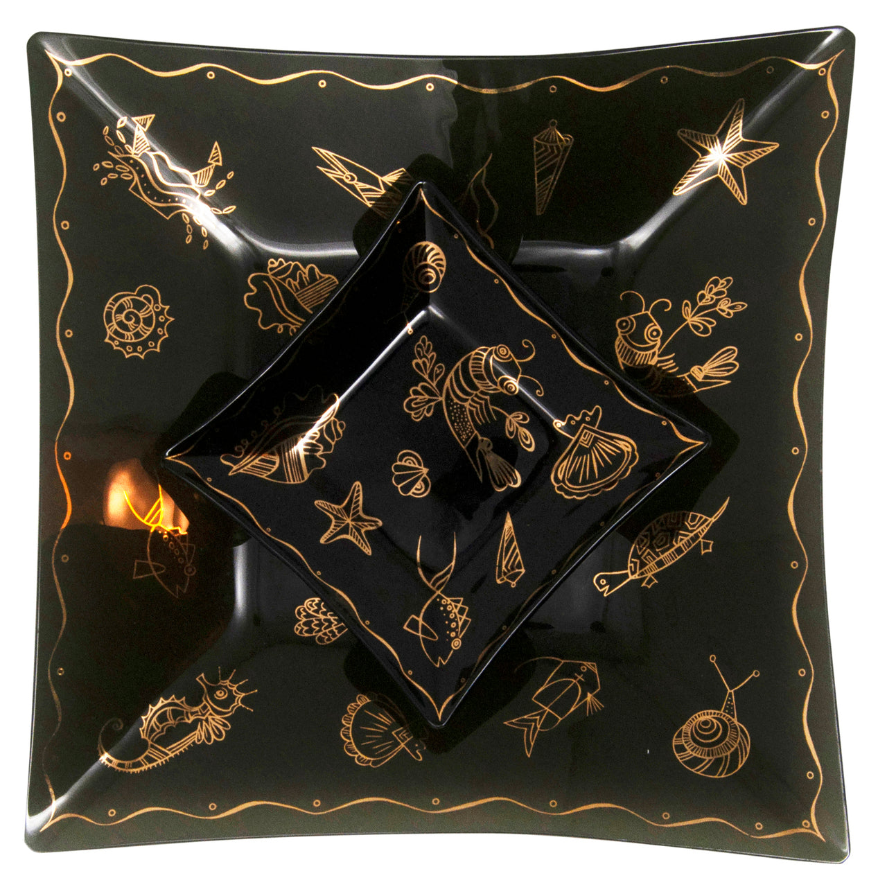 Vintage Black & Gold Sea Creatures Bent Glass Trays Set | The Hour Shop