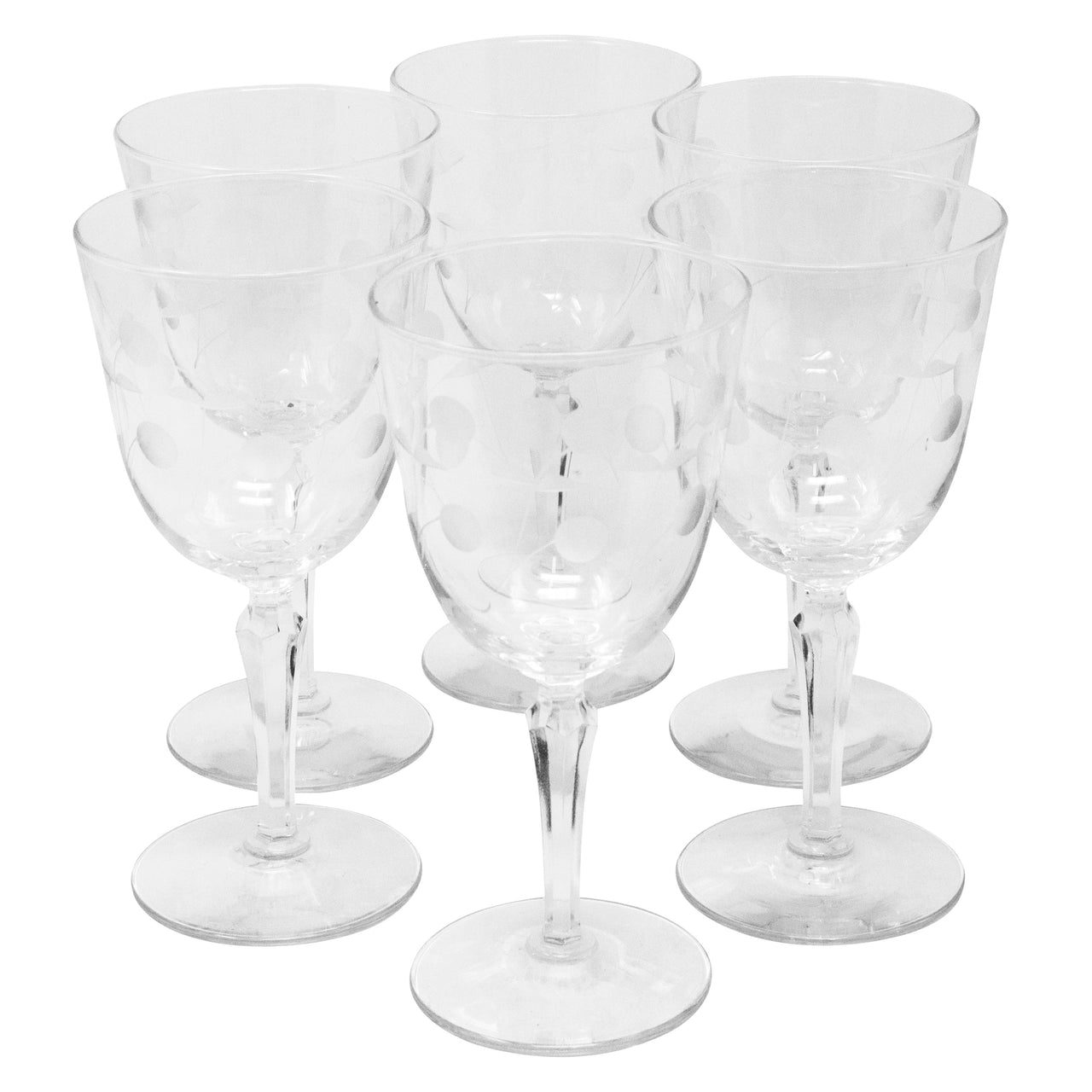 Vintage Etched Cherries and Stems Crystal Wine Glasses | The Hour Shop