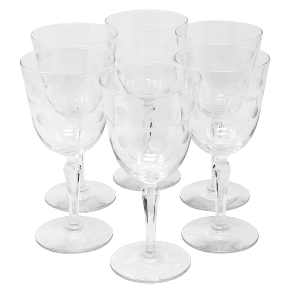 Vintage Etched Cherries and Stems Crystal Wine Glasses