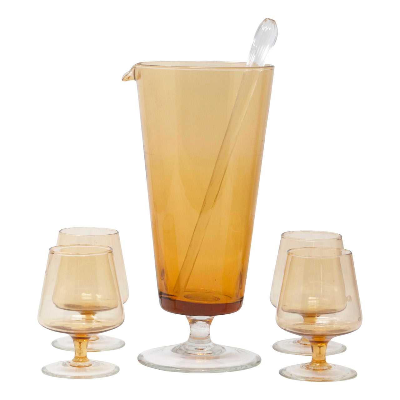 Vintage Mid Century Amber & Clear Cocktail Pitcher Set | The Hour