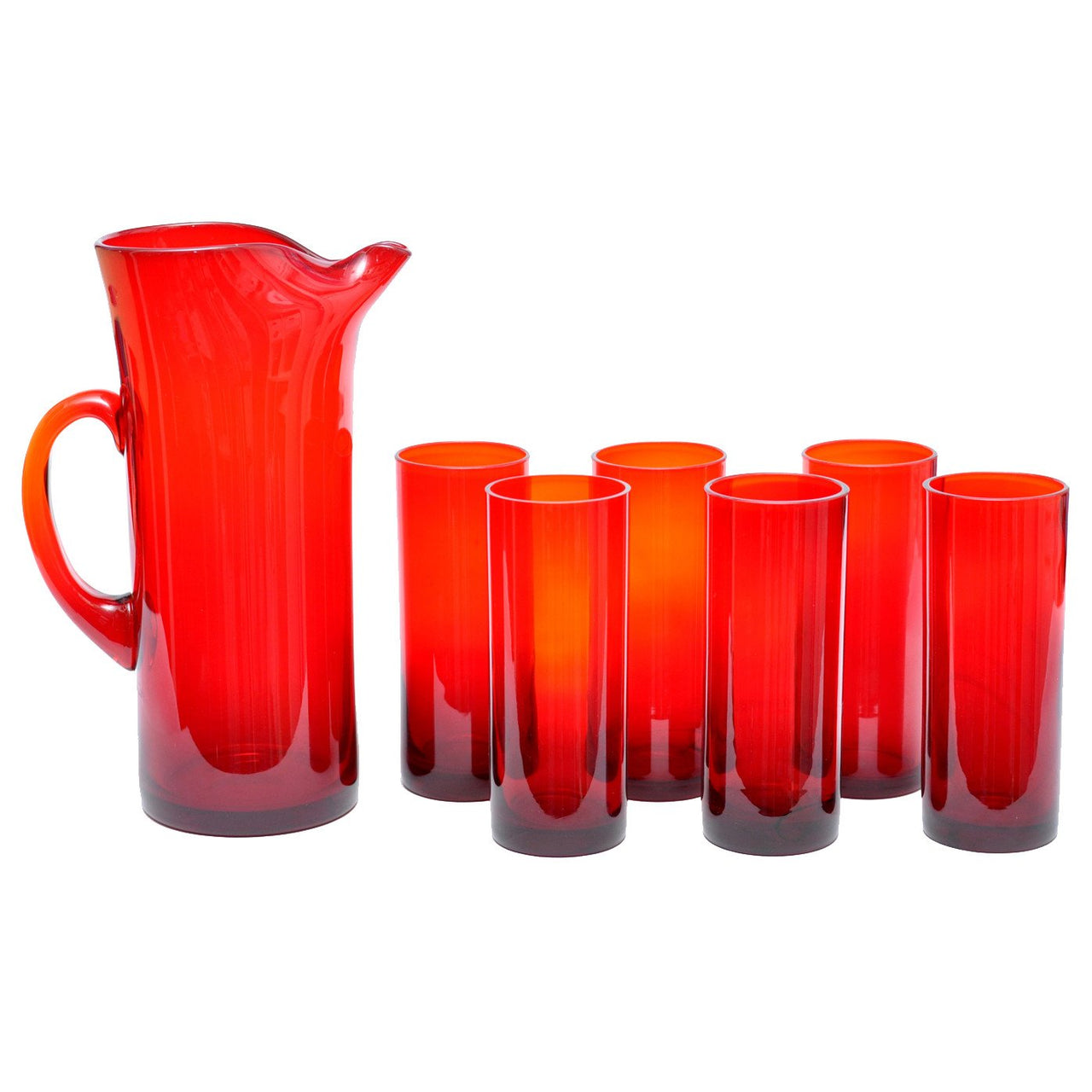 Vintage Red Handblown Pitcher & Glasses Set, The Hour Shop