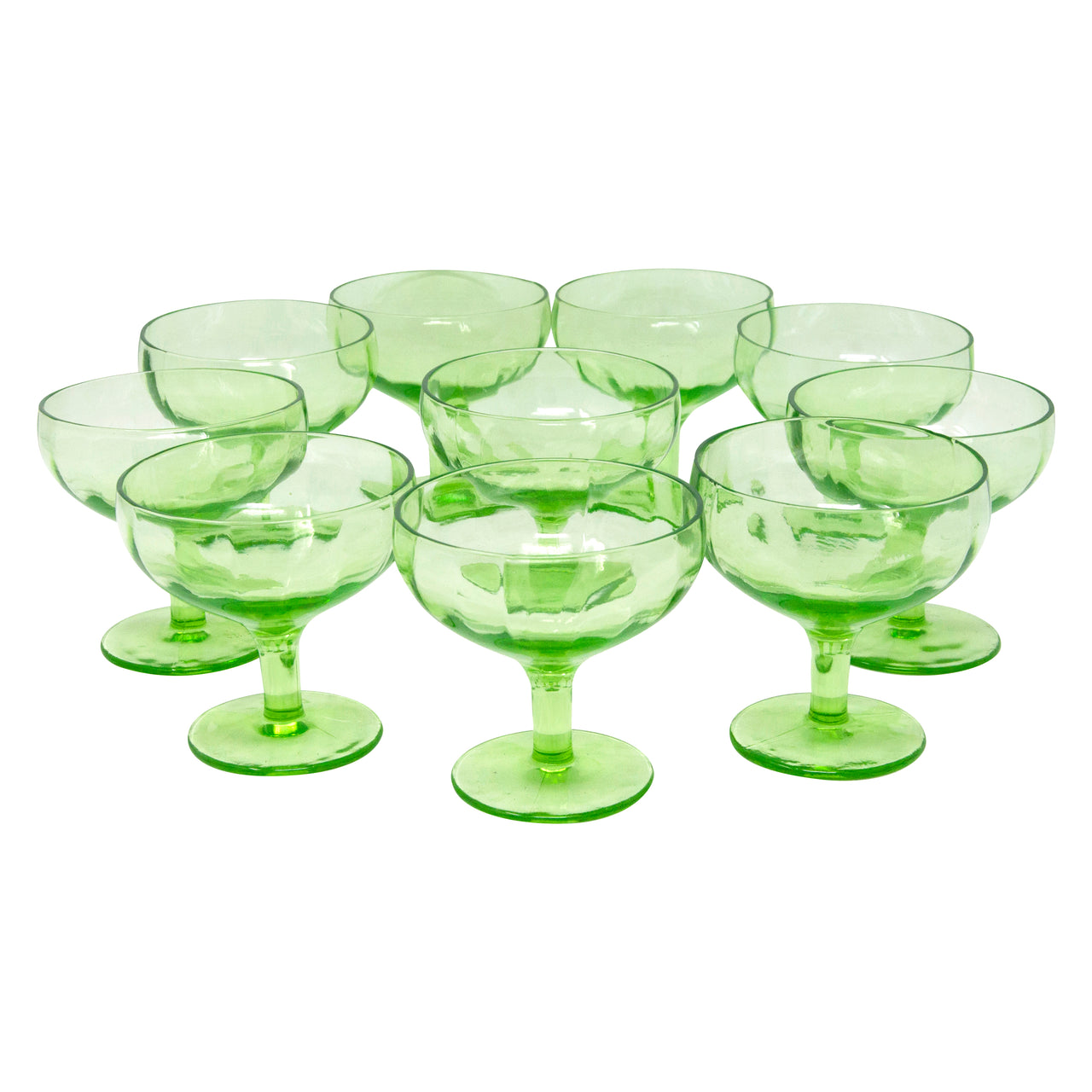 Vintage Green Vaseline Glass Coupes | The Hour Shop