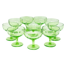 Vintage Green Vaseline Glass Coupes | The Hour Shop