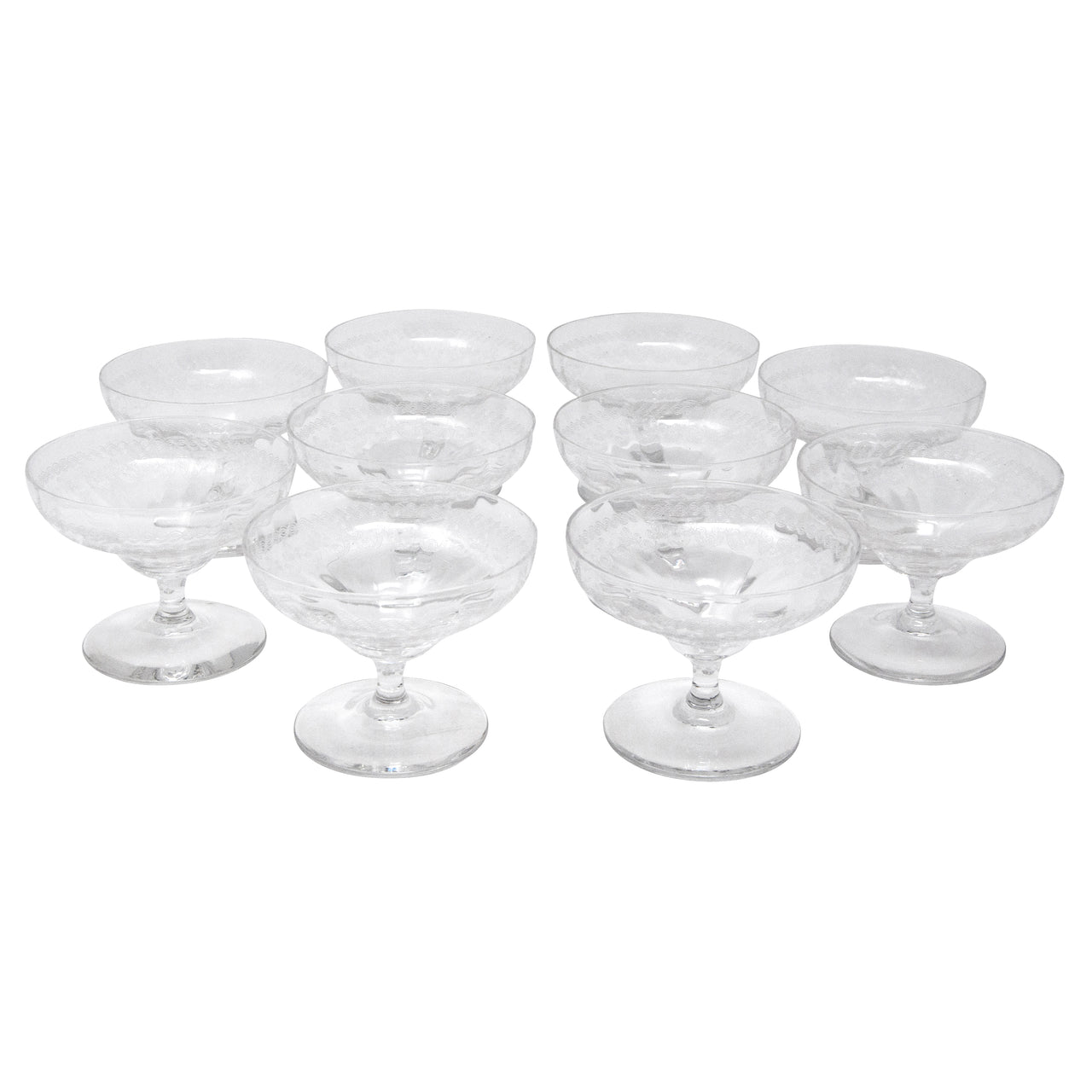 Vintage Clear Etched Paneled Coupe Glasses | The Hour Shop