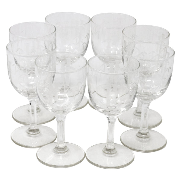 Vintage Crystal Glasses, Etched With Black Stem, Sherry Coupe