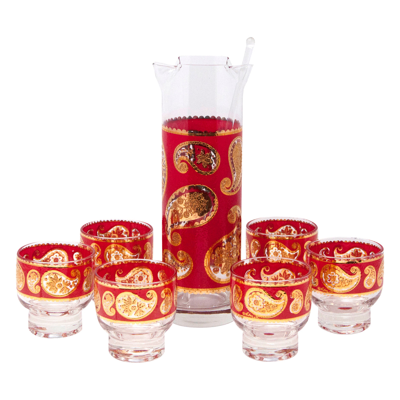 Vintage Culver Red Paisley Cocktail Pitcher Set | The Hour Shop