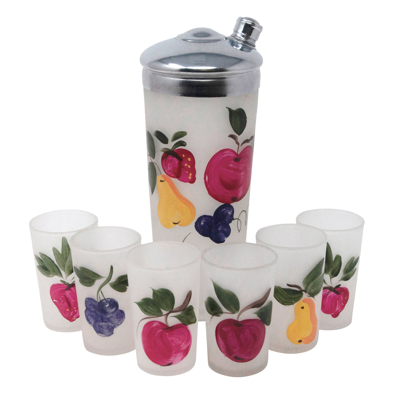 Vintage Hand Painted Fruit Glass Cocktail Shaker Set | The Hour
