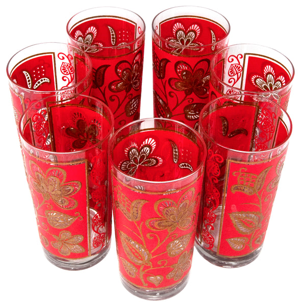 Vtg Libby Red Rose buds Glasses Set of 4