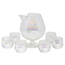 Vintage West Virginia Glass Draping Iridescent Pedestal Pitcher Set | The Hour Shop