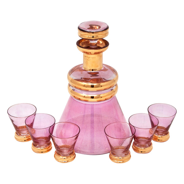 Antique Pink & Gold Gilt Glass Liquor Set Decanter Cordial Glasses Cup –  The Antique Boutique