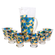 Vintage West Virginia Glass Mosaic Cocktail Pitcher Set | The Hour Shop