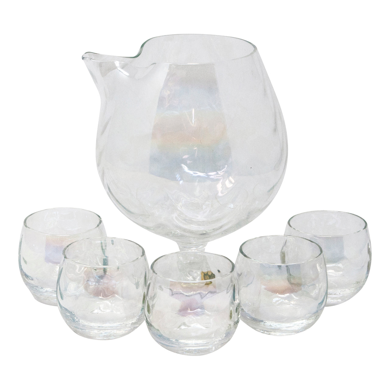 Vintage West Virginia Glass Draping Iridescent Pedestal Cocktail Pitcher Set | The Hour Shop