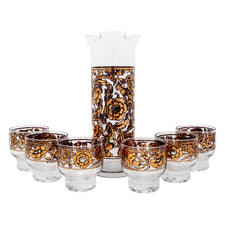 Vintage Culver Gold and Black Floral Cocktail Pitcher Set | The Hour Shop