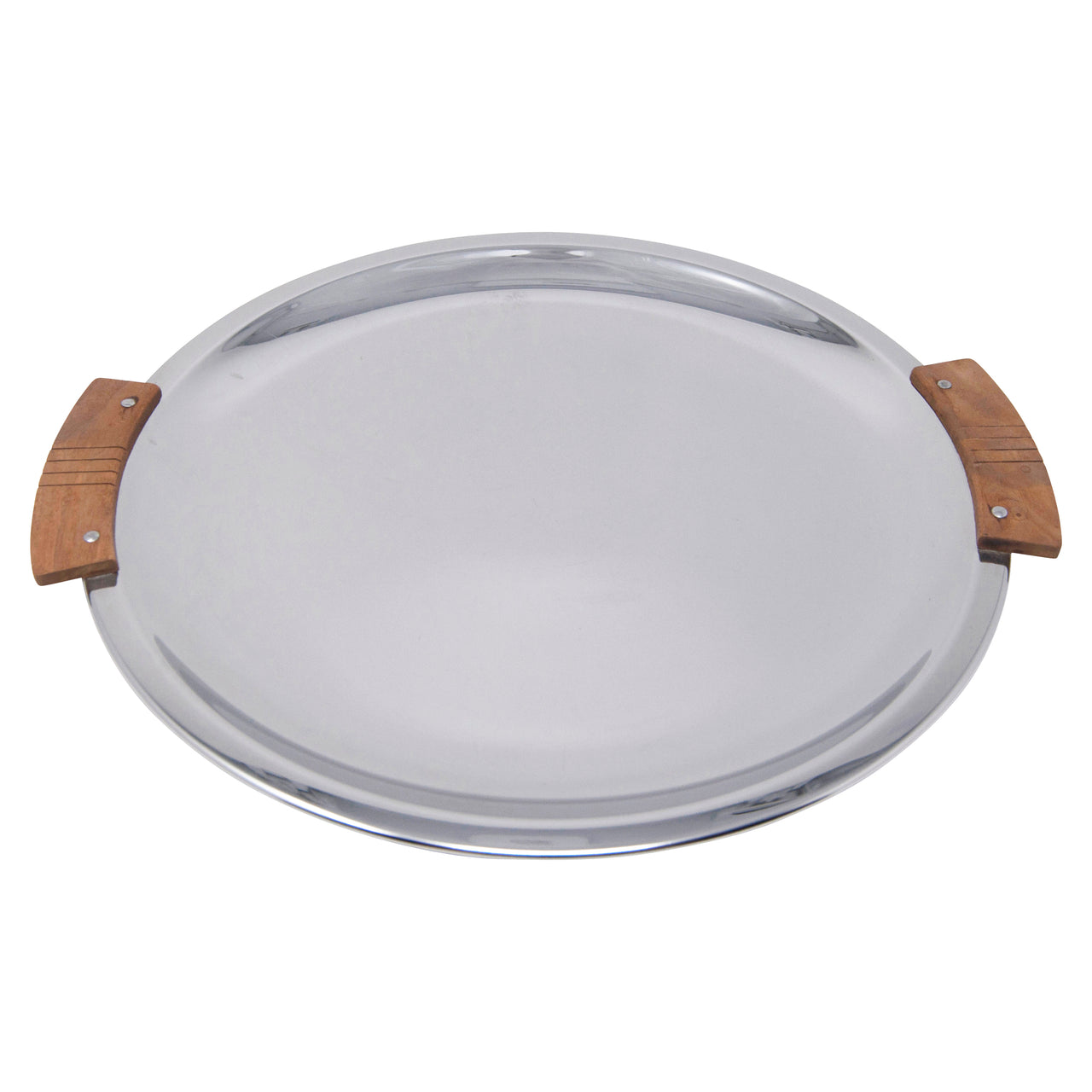 Vintage Kromex Teak Handled Round Chrome Serving Tray Side | The Hour Shop