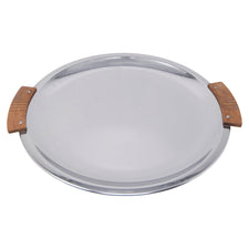 Vintage Kromex Teak Handled Round Chrome Serving Tray Side | The Hour Shop