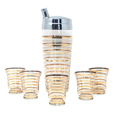 Vintage Gold Bands Cocktail Shaker Set Front | The Hour Shop