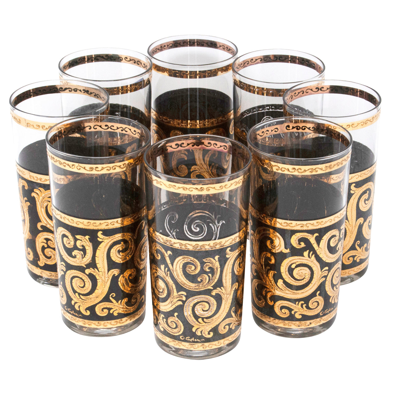 Vintage Culver Black and Gold Ebony Baroque Collins Glasses | The Hour Shop