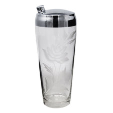 Vintage Etched Flower Glass Cocktail Shaker | The Hour Shop