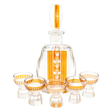 Vintage Amber Band Etched Flowers Decanter Set | The Hour Shop