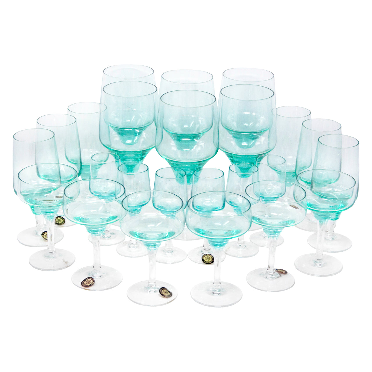 Vintage Sasaki Harmony Aqua Cocktail Stems Set | The Hour Shop