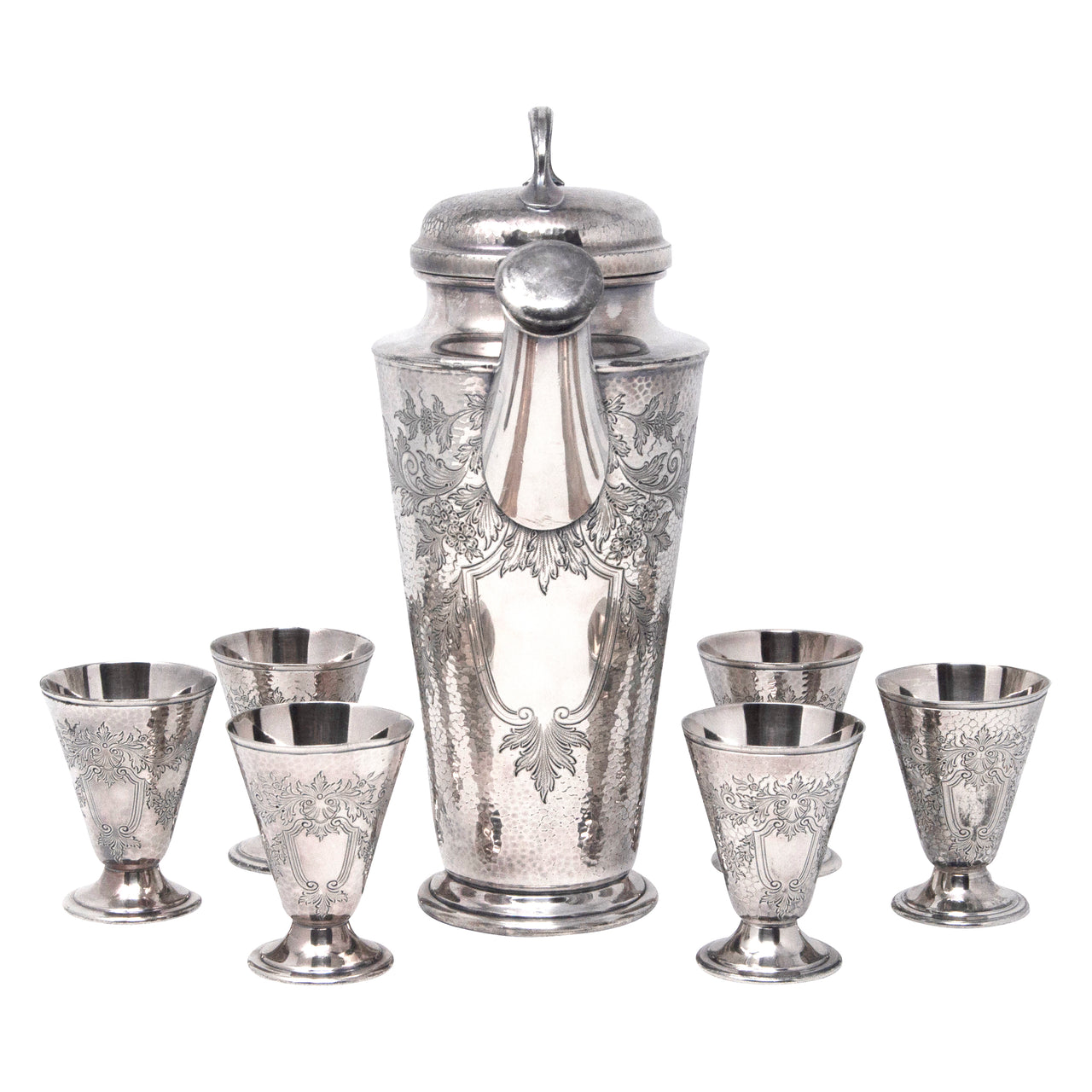 Vintage Reed & Barton Hammered Silver Plate Cocktail Shaker Set | The Hour Shop