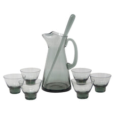 Vintage Danish Modern Hand Blown Smoke Glass Cocktail Pitcher Set | The Hour