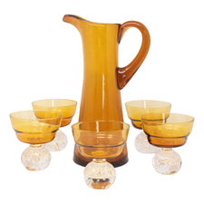 Vintage Amber Handblown Cocktail Pitcher Set Front | The Hour Shop