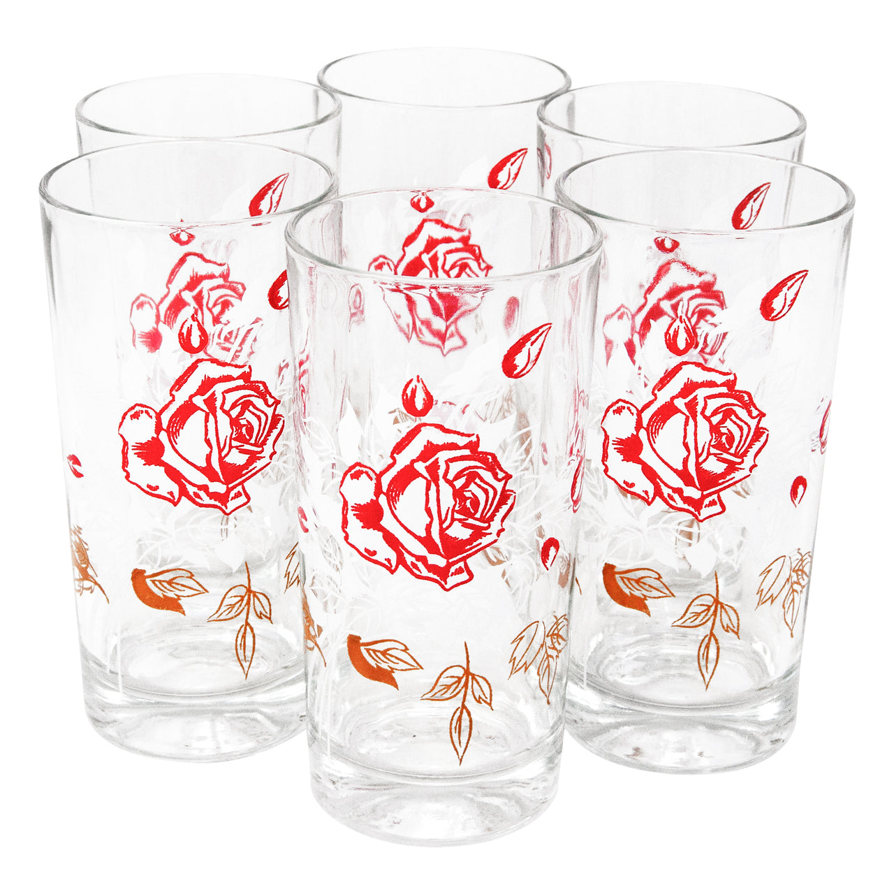 Vintage Red Roses & White Leaves Highball Glasses | The Hour Shop