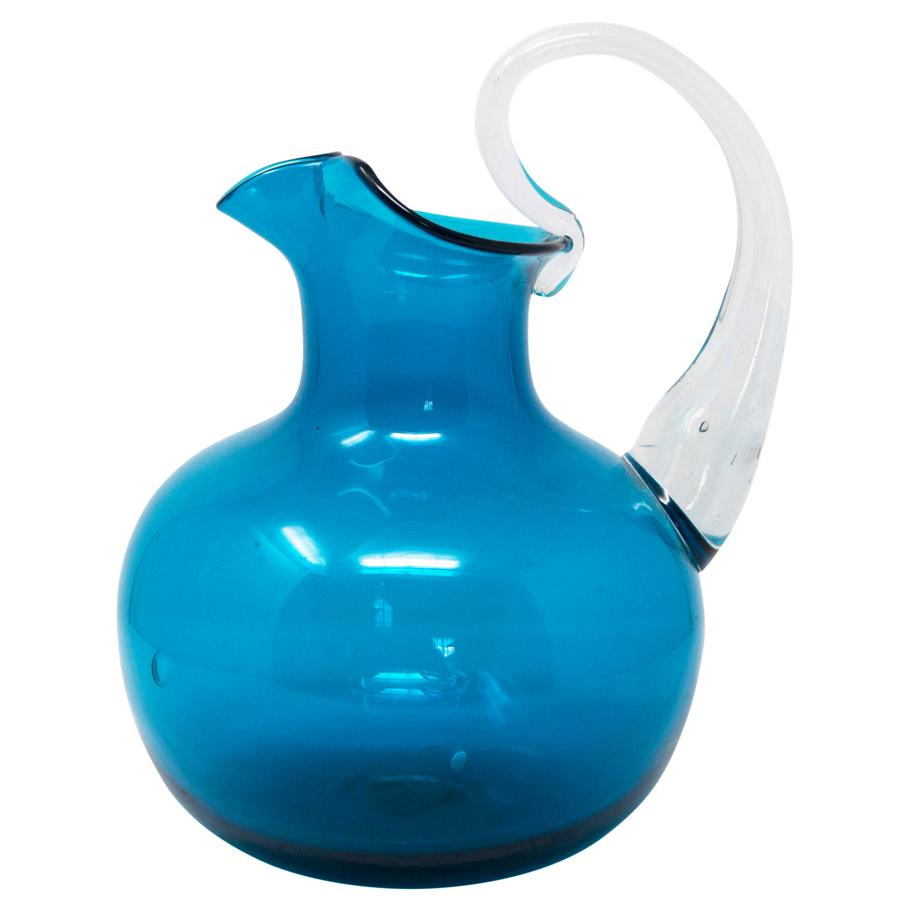 Vintage Blenko Wayne Husted Aqua Round Pitcher Right | The Hour Shop