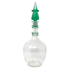 Vintage Blenko Clear Crackle Glass & Green Decanter | The Hour Shop