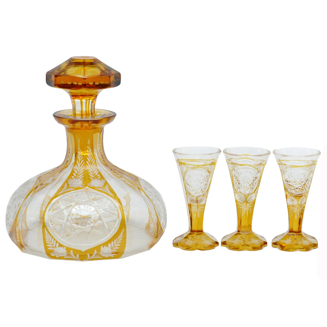 Vintage Czech Amber Etched Stars Decanter Set | The Hour Shop