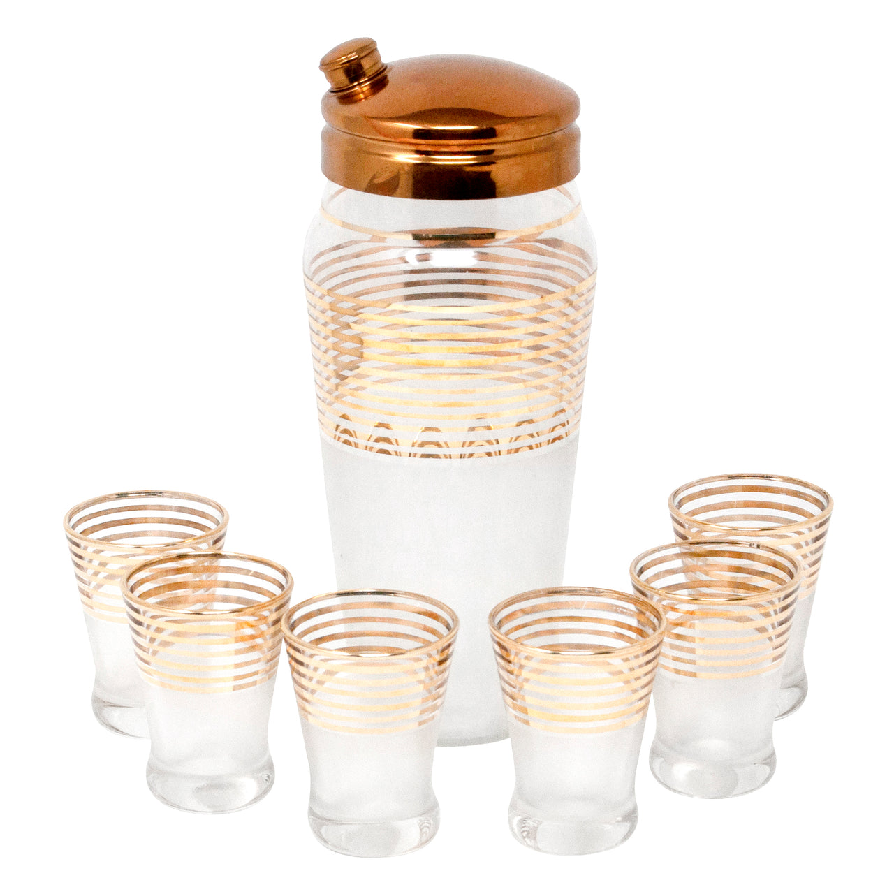 Vintage Frosted Gold Band Art Deco Cocktail Shaker Set | The Hour Shop