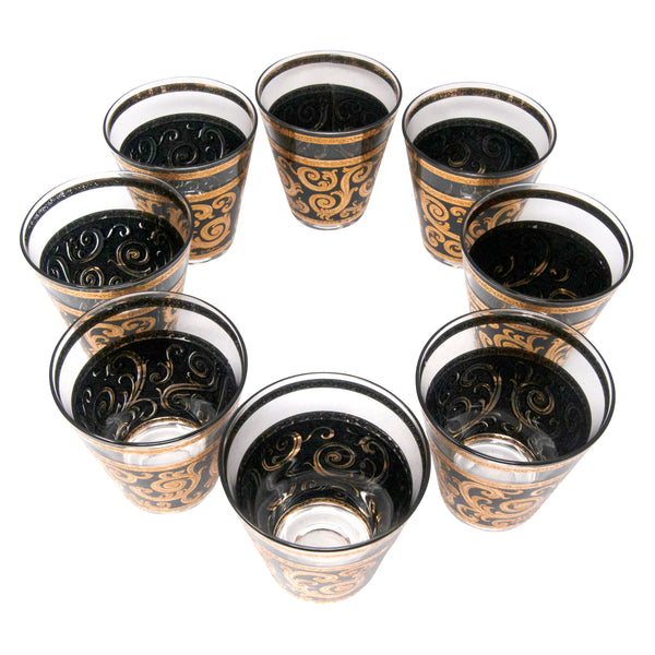 Vintage Culver Ebony Baroque Double Old Fashioned Glasses