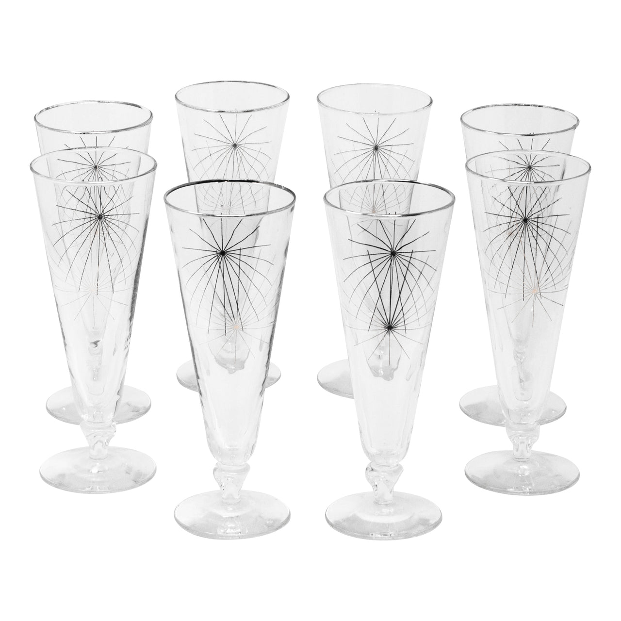 Vintage Platinum Starburst Footed Pilsner Glasses | The Hour Shop