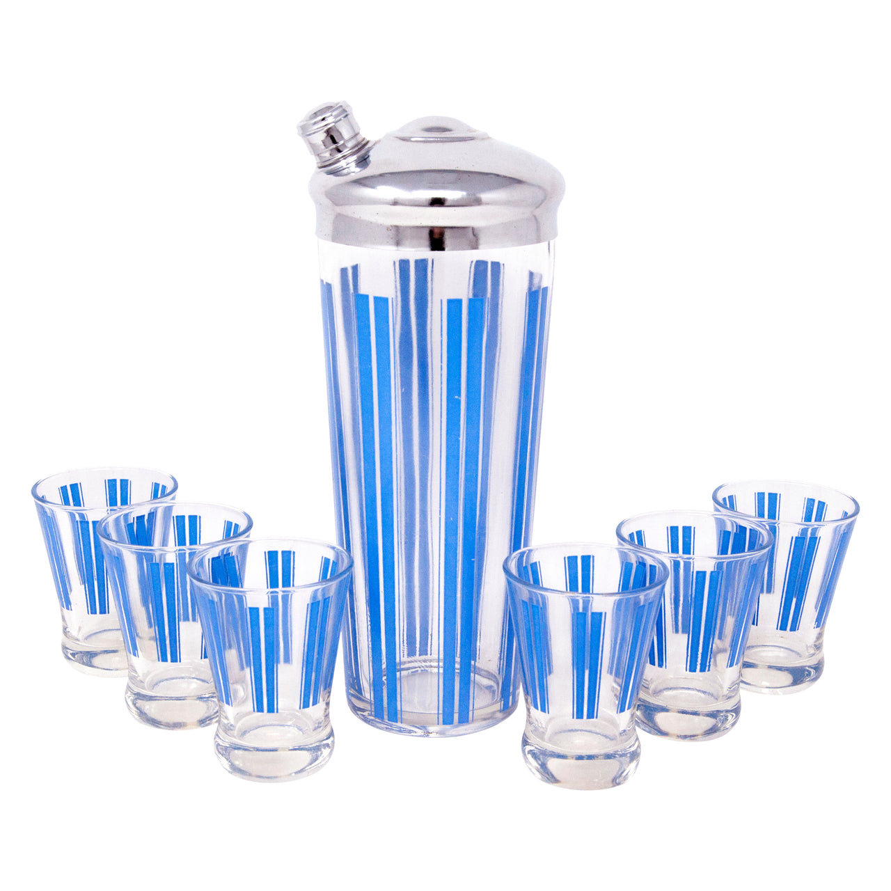 Vintage Vertical Blue Stripe Cocktail Shaker Set | The Hour Shop