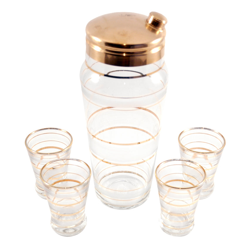 Vintage Gold & Frosted Rings Cocktail Shaker Set | The Hour Shop