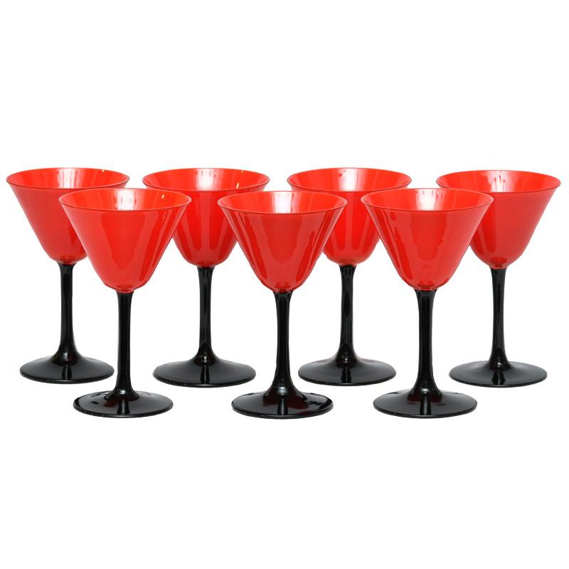 Vintage Art Deco Red & Black Cocktail Glasses, The Hour 