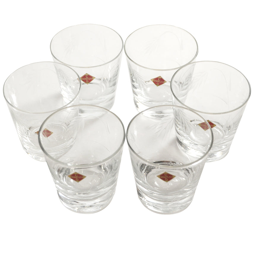 Vintage CG Quartex Etched Wheat Rocks Glasses | The Hour Shop