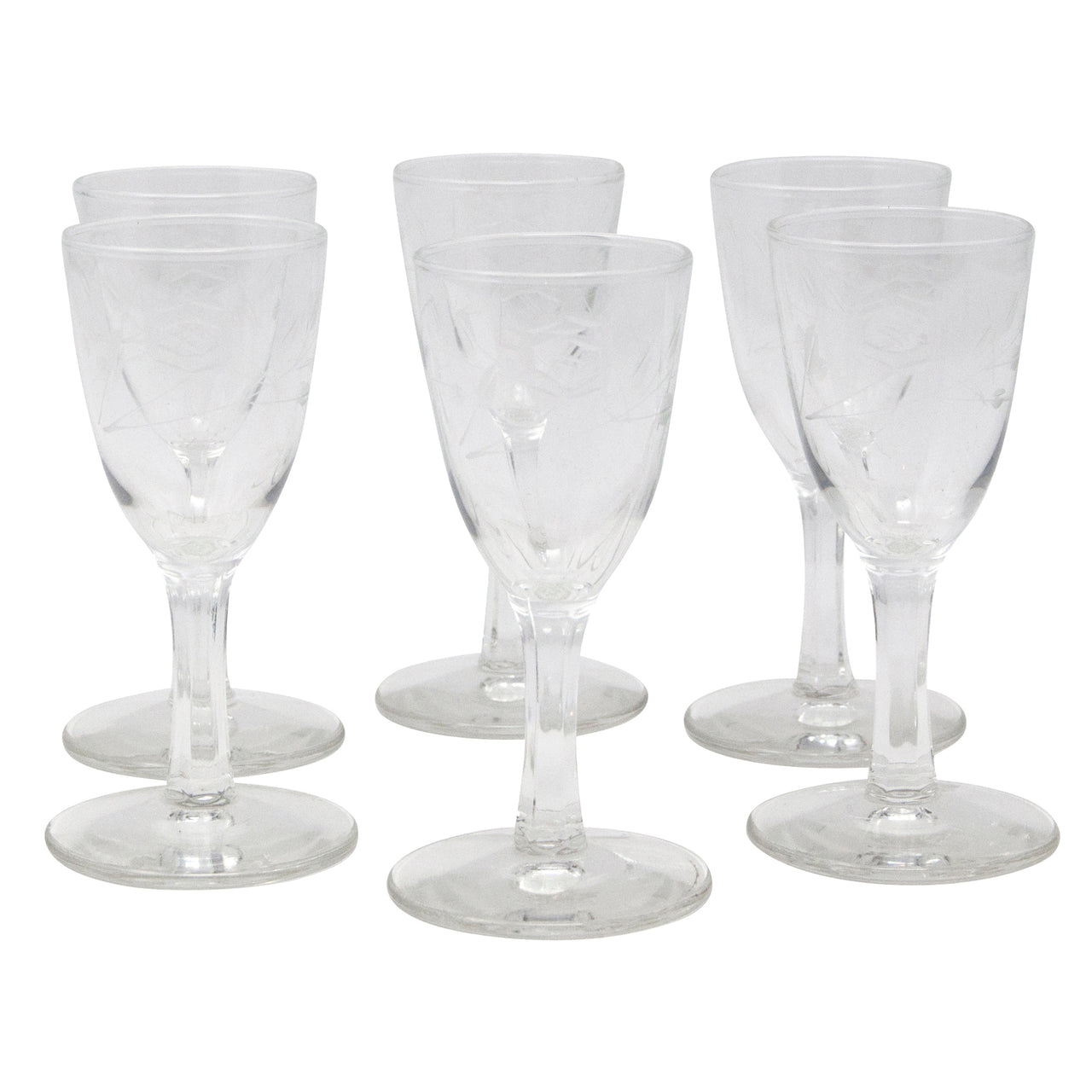 Vintage CG Quartex Etched Rose Crystal Liqueur Glasses | The Hour Shop