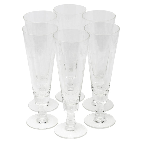 Set of 4 Etched Bamboo Pilsner Glasses by Sasaki Vintage Sasaki