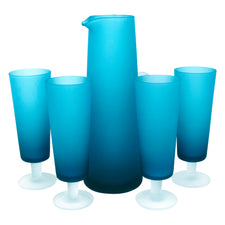 Vintage Blue & White Frosted Cocktail Pitcher Set | The Hour Shop