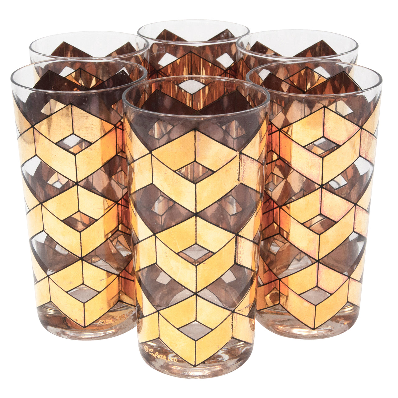 Vintage Culver Gold Geometric Collins Glasses | The Hour Shop