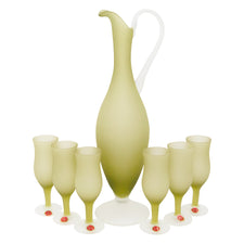 Vintage Italian Frosted Olive Green Cocktail Pitcher Set | The Hour Shop
