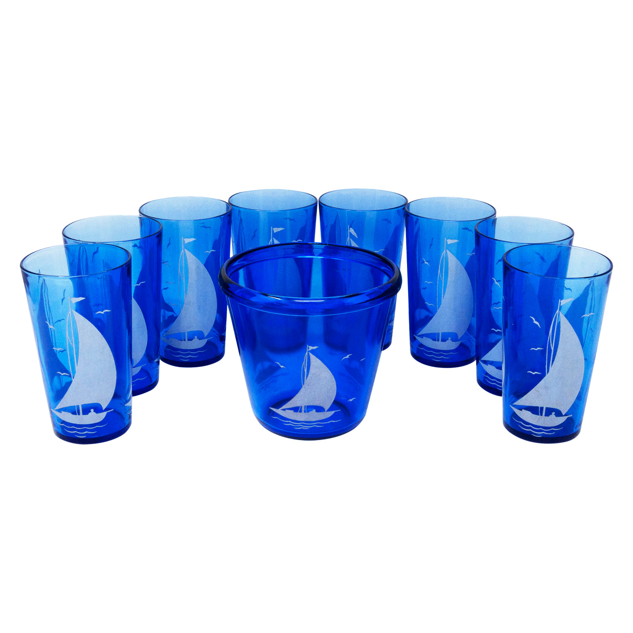 Vintage Hazel Atlas Cobalt Sailboat Ice Bucket Cocktail Set | The Hour Shop