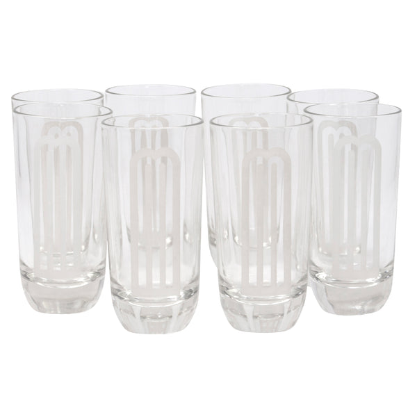Vintage Drinking Glasses, Libby Glass, Black Design, Art Deco, Set of Six 