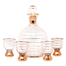 Vintage Czech Gold & White Grid Decanter Set Front | The Hour Shop