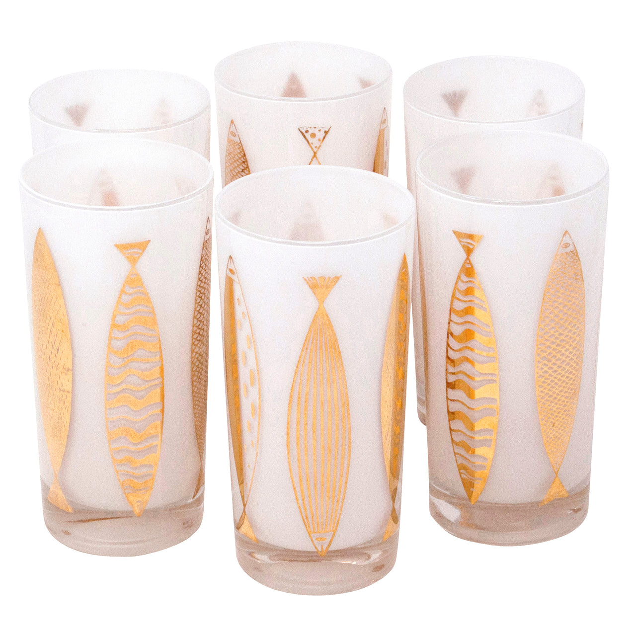 Fred Press White Cased Gold Fish Collins Glasses