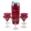 Vintage Ruby Red Etched Flower Cocktail Shaker Set | The Hour Shop