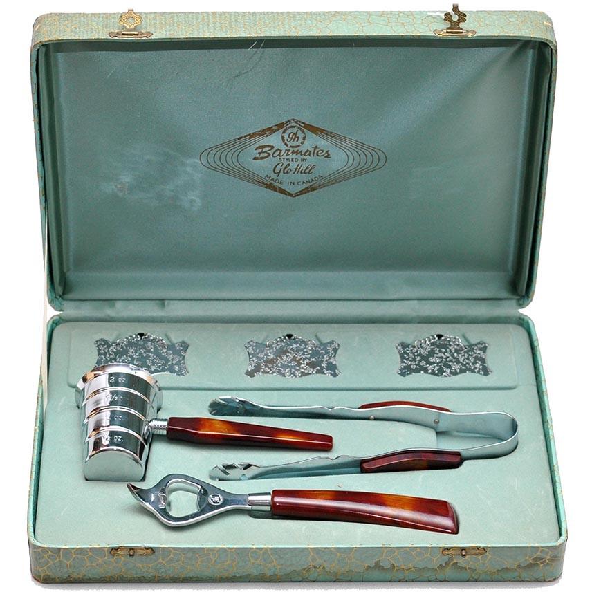 Glo Hill Amber & Red Marble Bakelite Bar Tool Set, The Hour Shop Vintage Barware